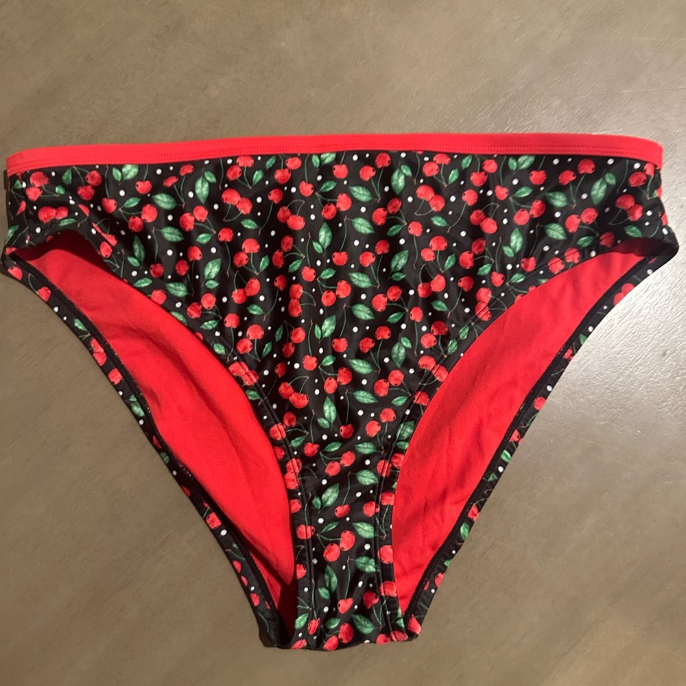 wild fable Black Cherry-Print Bikini Bottoms with Red Trim